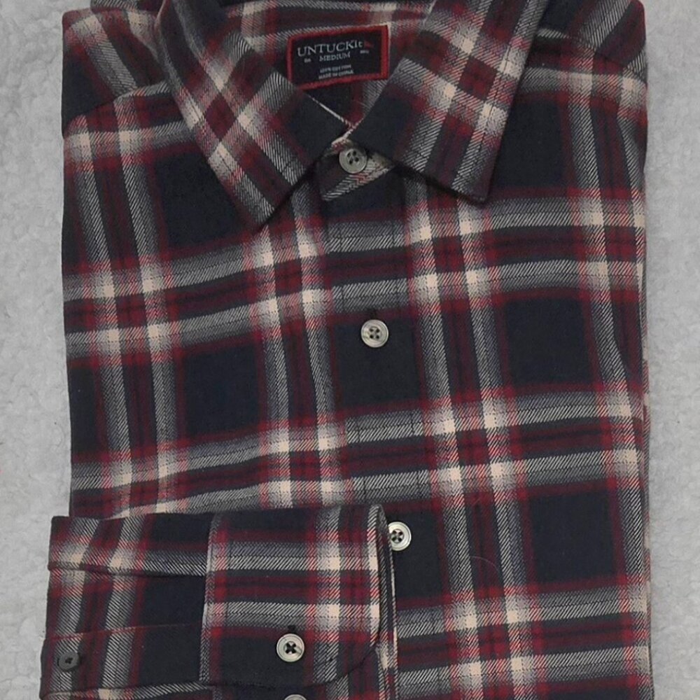 UNTUCKit Button Collar Regular Fit Collar Stays Cotton Flannel Shirt 40352 EUC